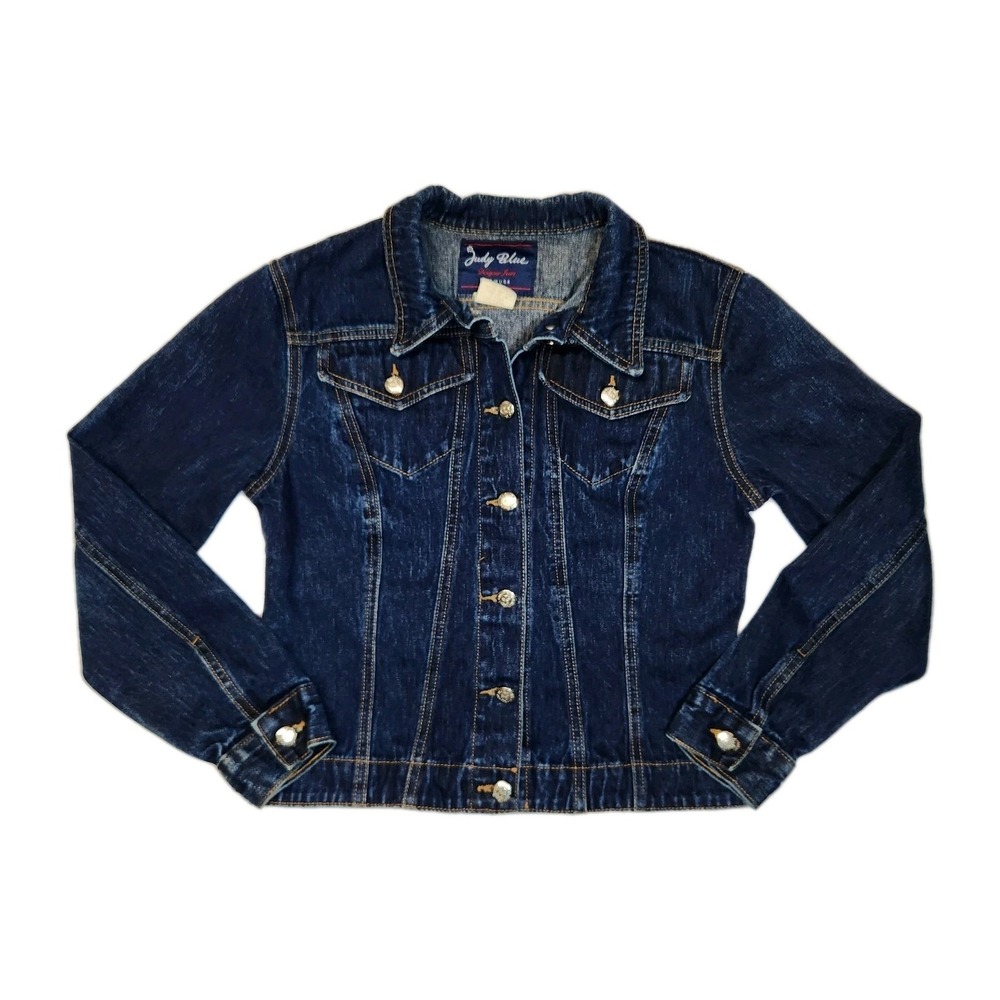 Judy Blue Denim Jacket Womens Small Cropped Dark Wash Made in USA Style 701...